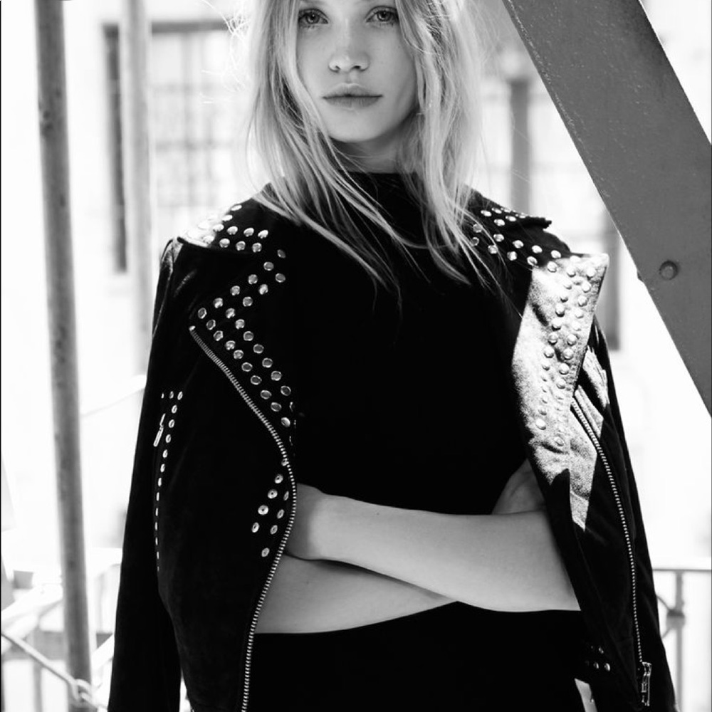 black faux suede studded jacket